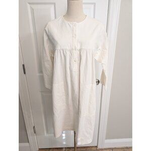 Pomander Place Tuckernuck Womens White Fallon Babydoll Linen Blend Shirt Dress M